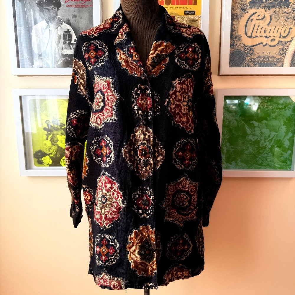 🖤 Jaeger Vintage 70s Linen Patterned Longsleeve Shirt